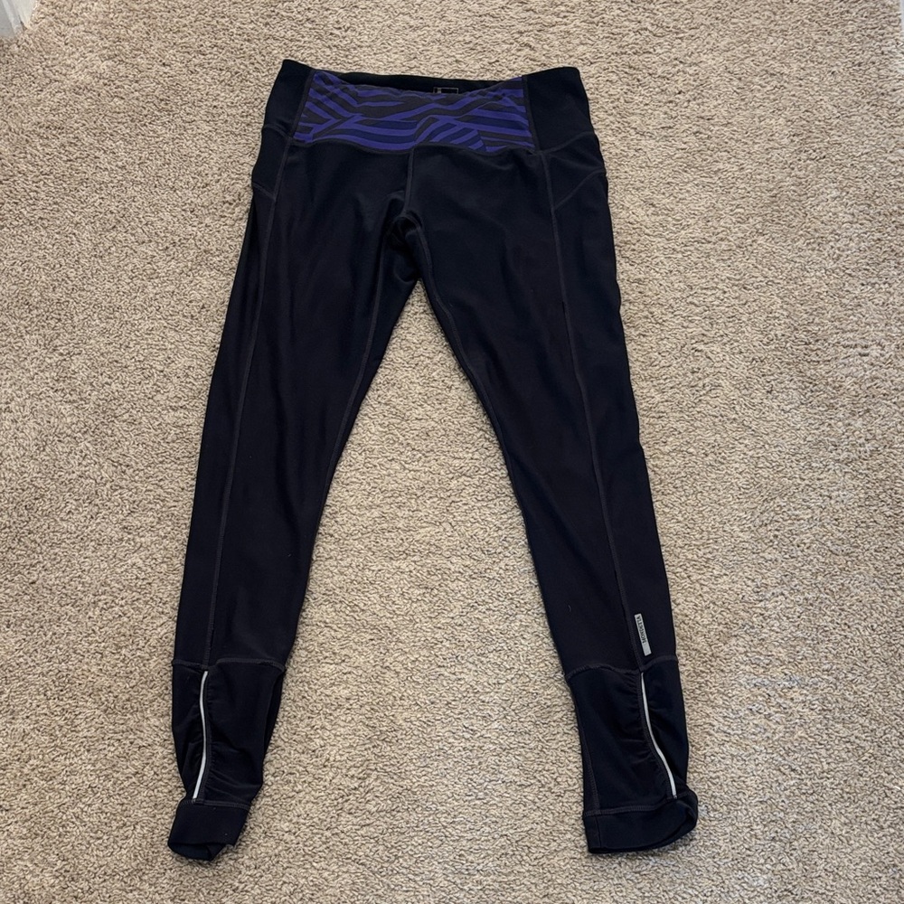 Mondetta Women’s Yoga Running Leggings Size M Gray Purple Zip Pocket Athletic